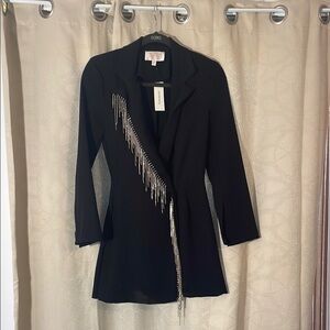 NWT Audrey Parks Francesca’sElegant Black Blazer Romper with Silver Accents